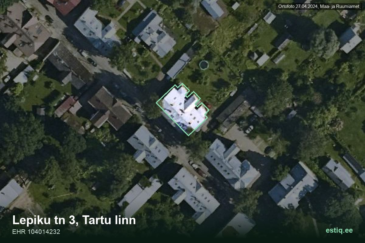 Lepiku tänav 3, Tartu – ilmakuva rakennuksesta, ääriviiva rakennusrekisteristä (EHR)
