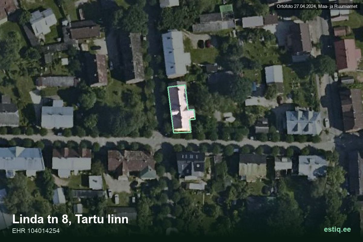 Linda tänav 8, Tartu – ilmakuva rakennuksesta, ääriviiva rakennusrekisteristä (EHR)