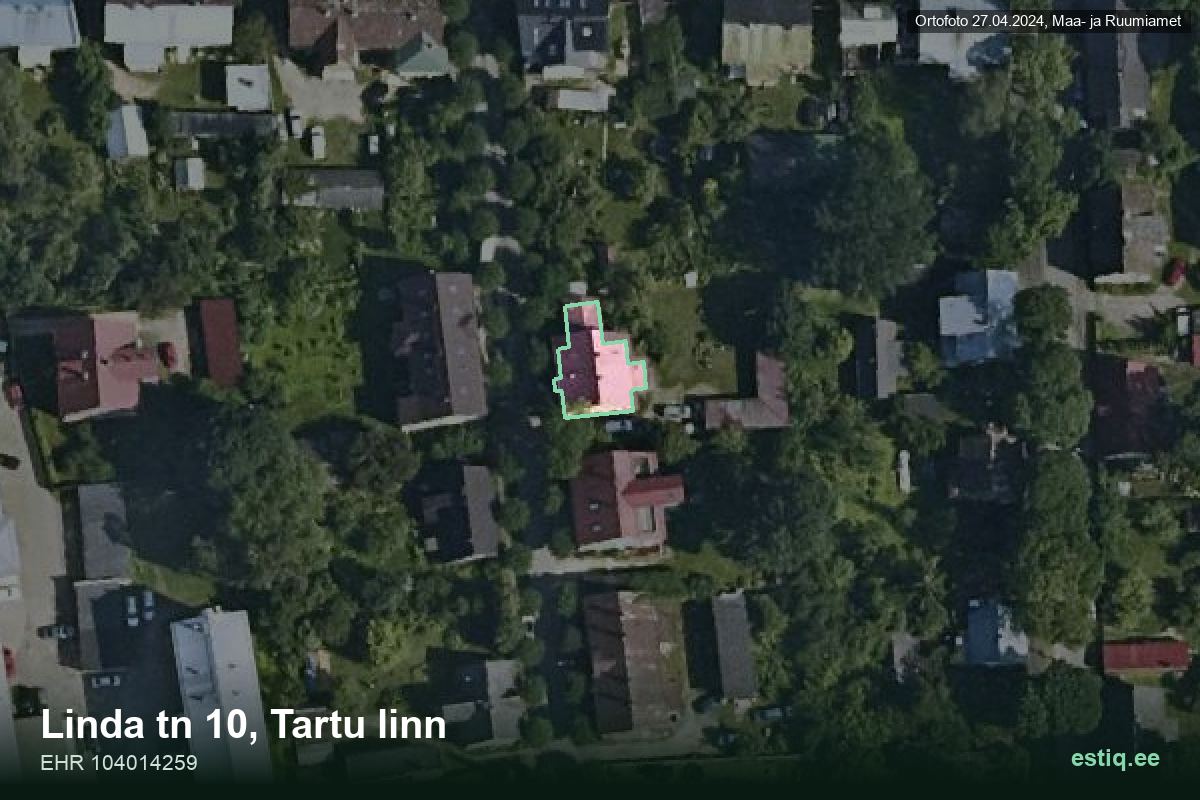 Linda tänav 10, Tartu – hoone aerofoto, kontuur ehitisregistri (EHR) andmetest