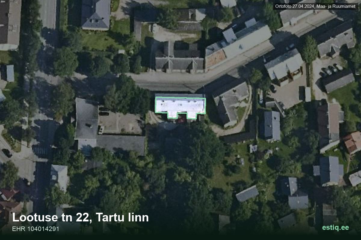 Lootuse tänav 22, Tartu – aerial photo of the building, outline from the Building Register (EHR)