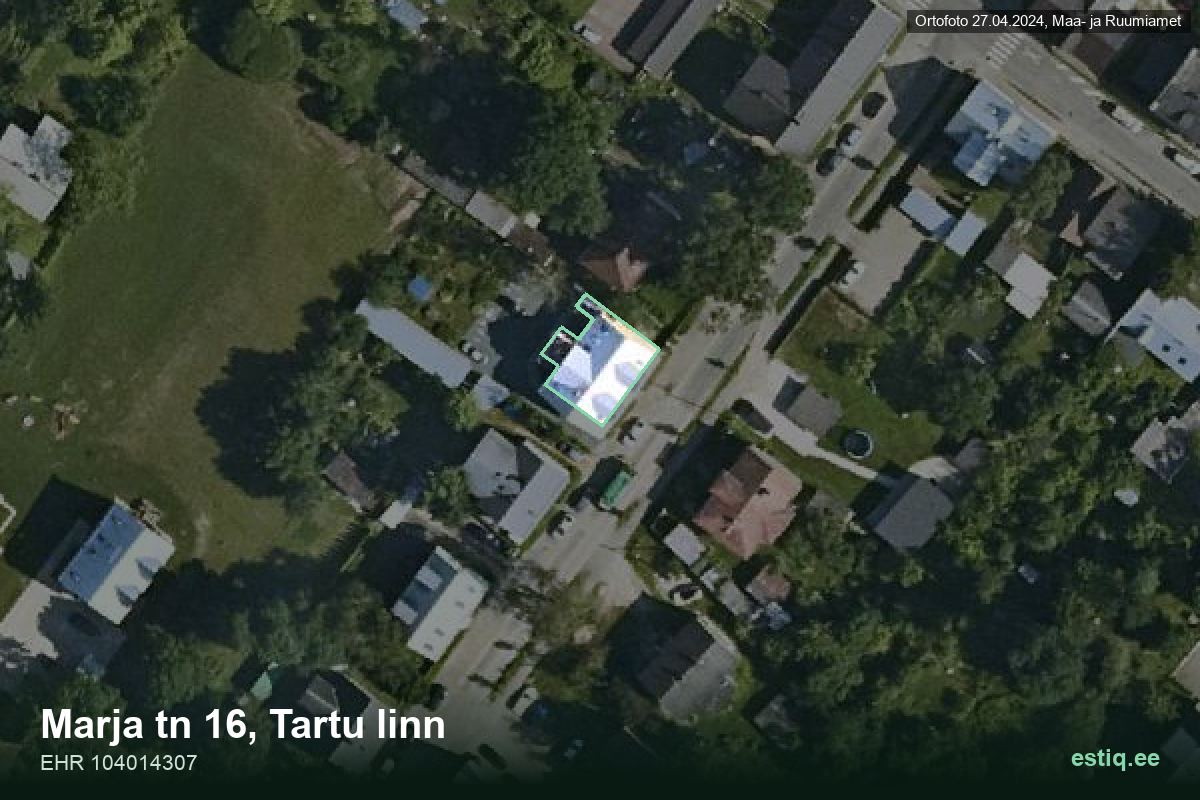 Marja tänav 16, Tartu – hoone aerofoto, kontuur ehitisregistri (EHR) andmetest