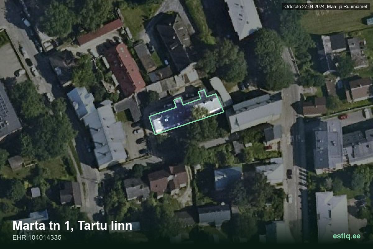Marta tänav 1, Tartu – aerial photo of the building, outline from the Building Register (EHR)