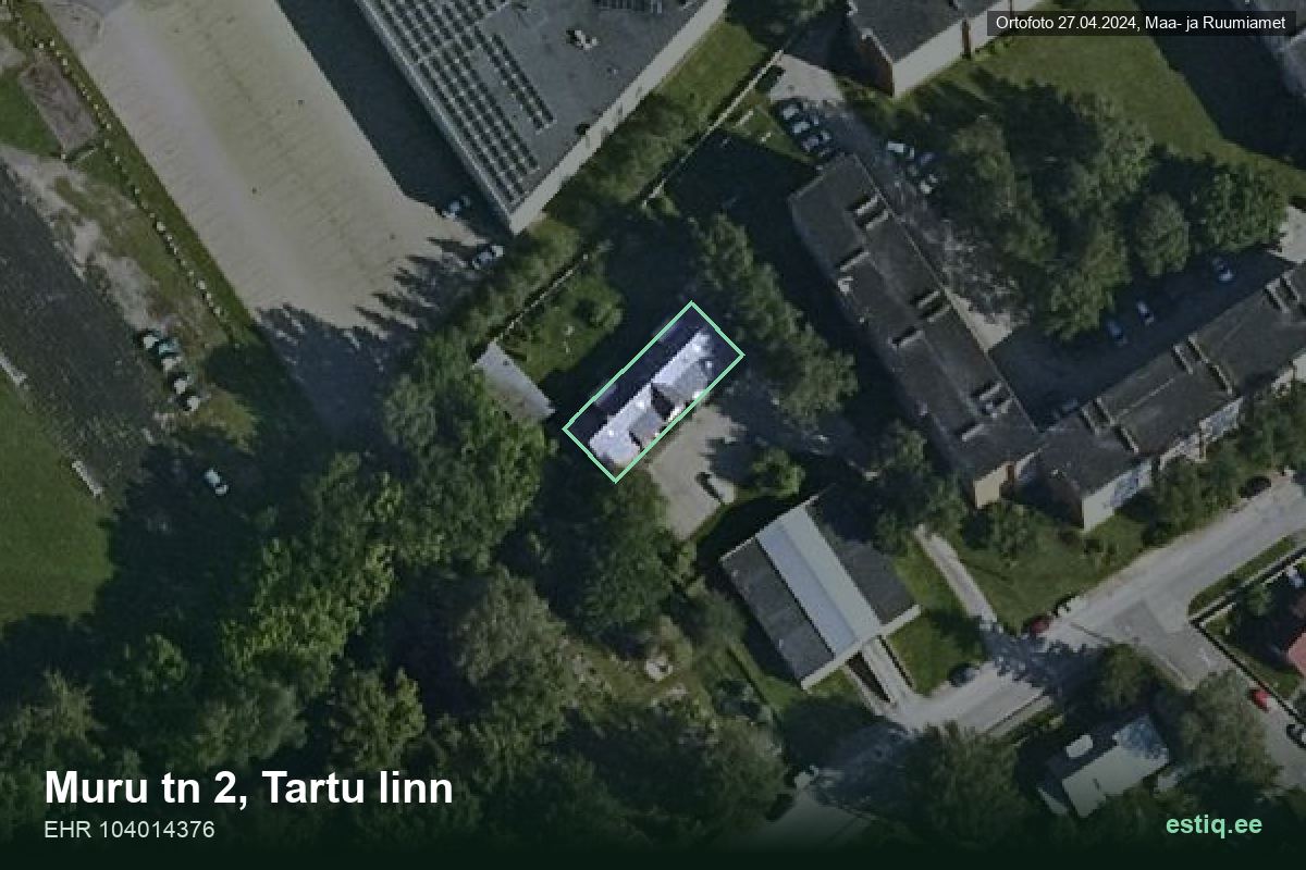 Muru tänav 2, Tartu – hoone aerofoto, kontuur ehitisregistri (EHR) andmetest