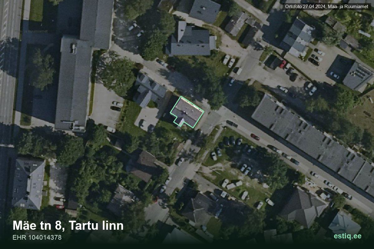 Mäe tänav 8, Tartu – hoone aerofoto, kontuur ehitisregistri (EHR) andmetest