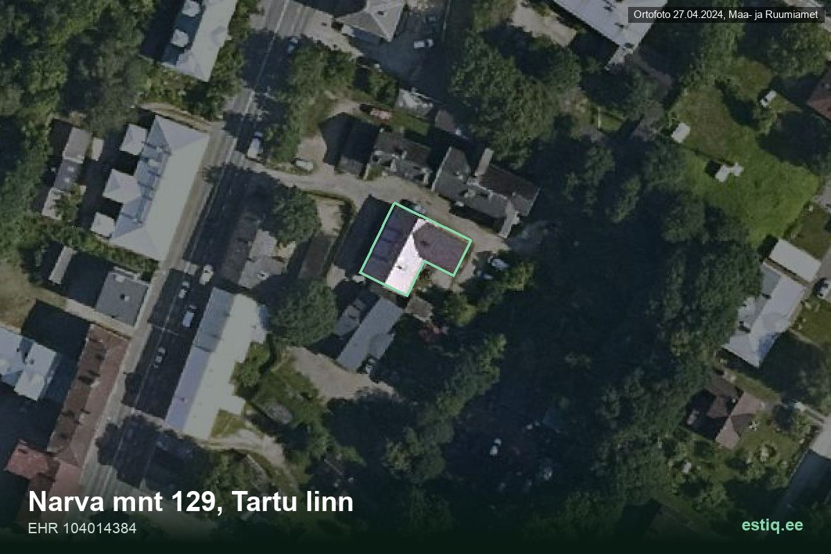 Narva mnt 129, Tartu – hoone aerofoto, kontuur ehitisregistri (EHR) andmetest