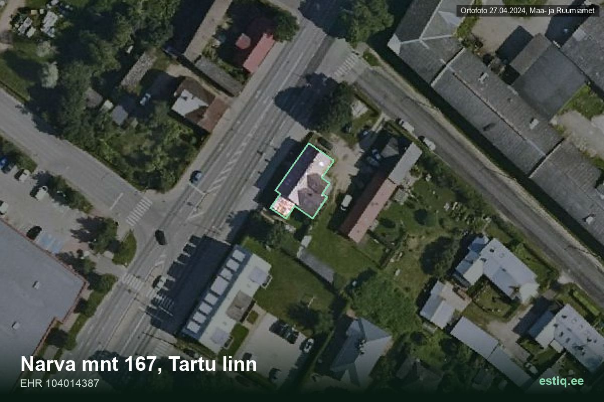 Narva mnt 167, Tartu – ilmakuva rakennuksesta, ääriviiva rakennusrekisteristä (EHR)