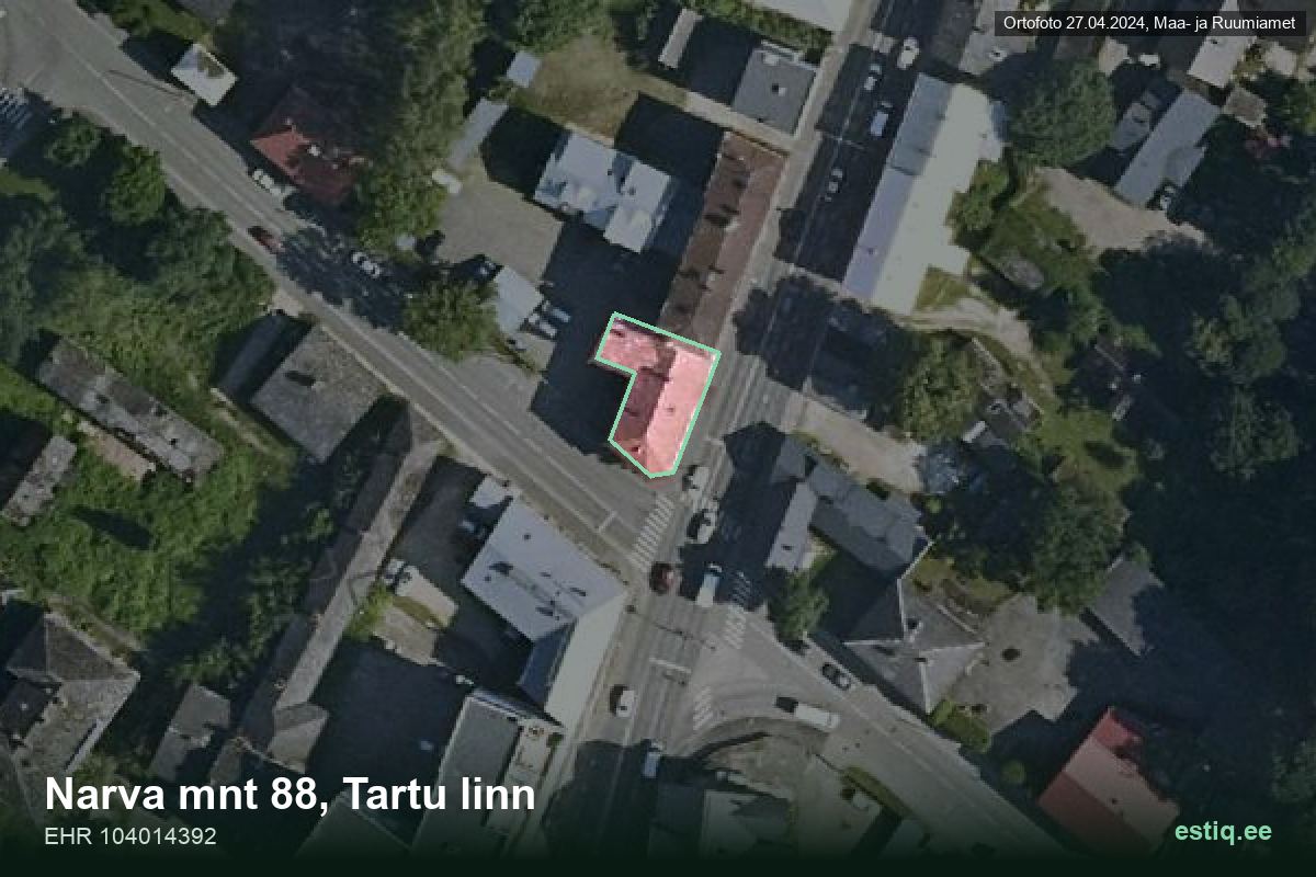 Narva mnt 88, Tartu – hoone aerofoto, kontuur ehitisregistri (EHR) andmetest