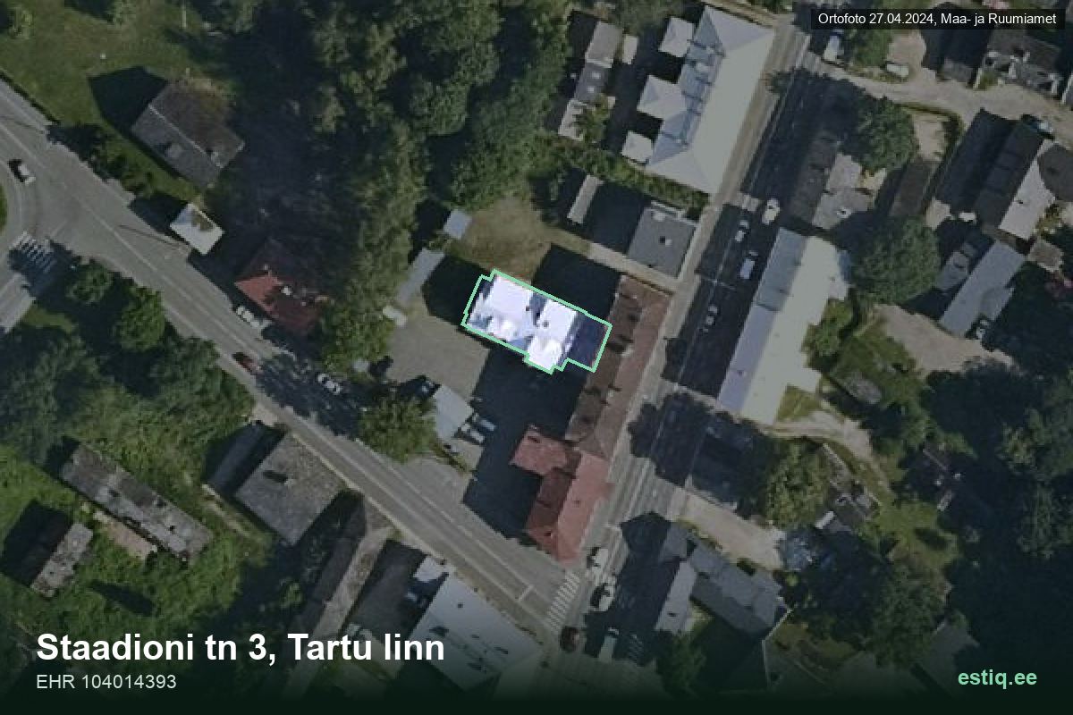 Staadioni tänav 3, Tartu – hoone aerofoto, kontuur ehitisregistri (EHR) andmetest
