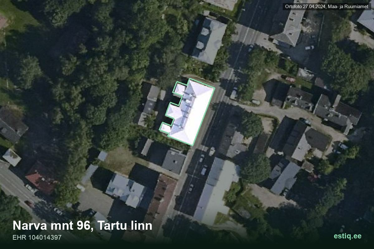 Narva mnt 96, Tartu – hoone aerofoto, kontuur ehitisregistri (EHR) andmetest