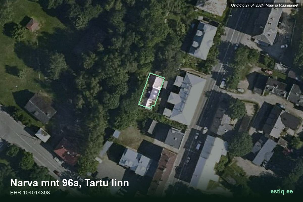 Narva mnt 96a, Tartu – hoone aerofoto, kontuur ehitisregistri (EHR) andmetest