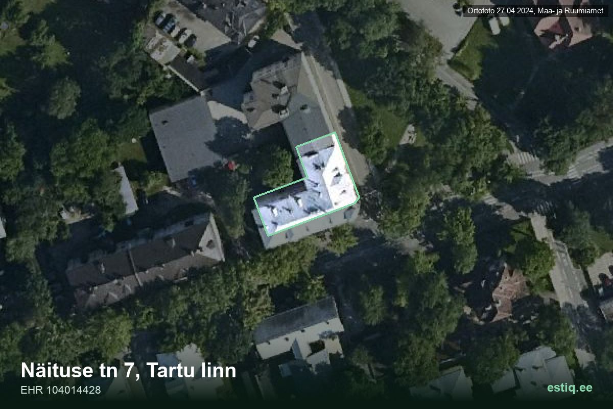 Näituse tänav 7, Tartu – hoone aerofoto, kontuur ehitisregistri (EHR) andmetest