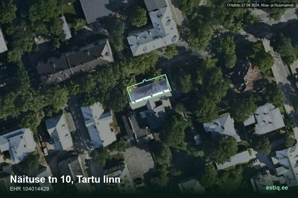 Näituse tänav 10, Tartu – hoone aerofoto, kontuur ehitisregistri (EHR) andmetest