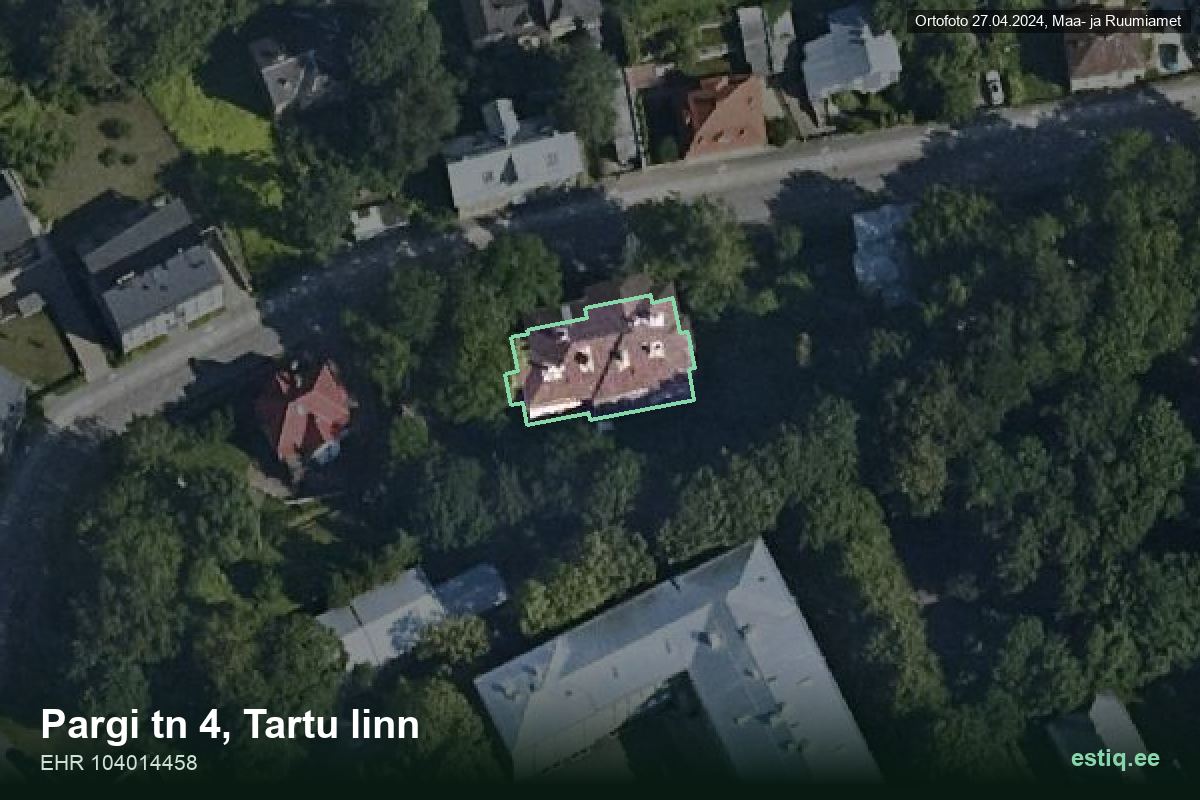 Pargi tänav 4, Tartu – ilmakuva rakennuksesta, ääriviiva rakennusrekisteristä (EHR)