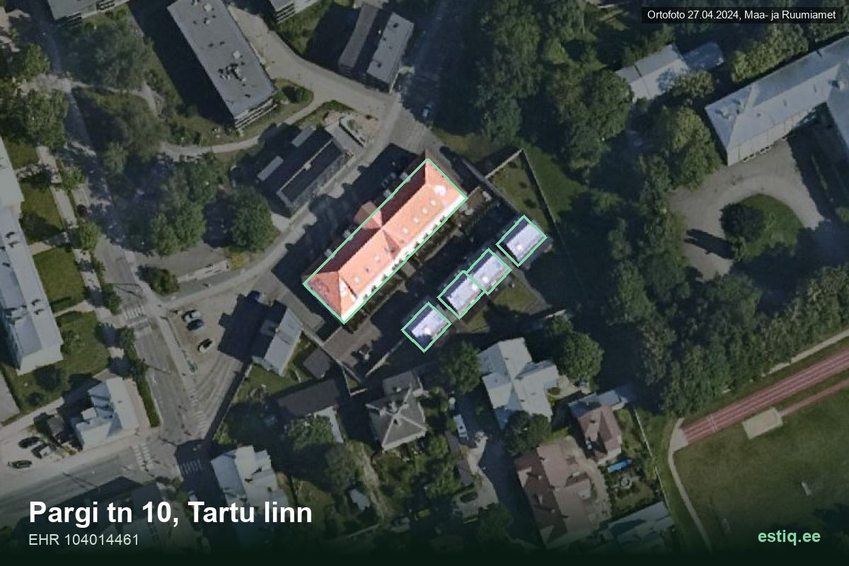Pargi tänav 10, Tartu – hoone aerofoto, kontuur ehitisregistri (EHR) andmetest