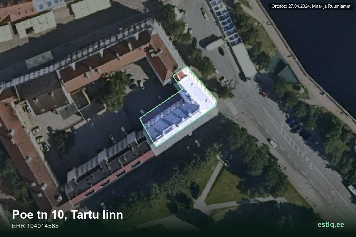 Poe tänav 10, Tartu – hoone aerofoto, kontuur ehitisregistri (EHR) andmetest