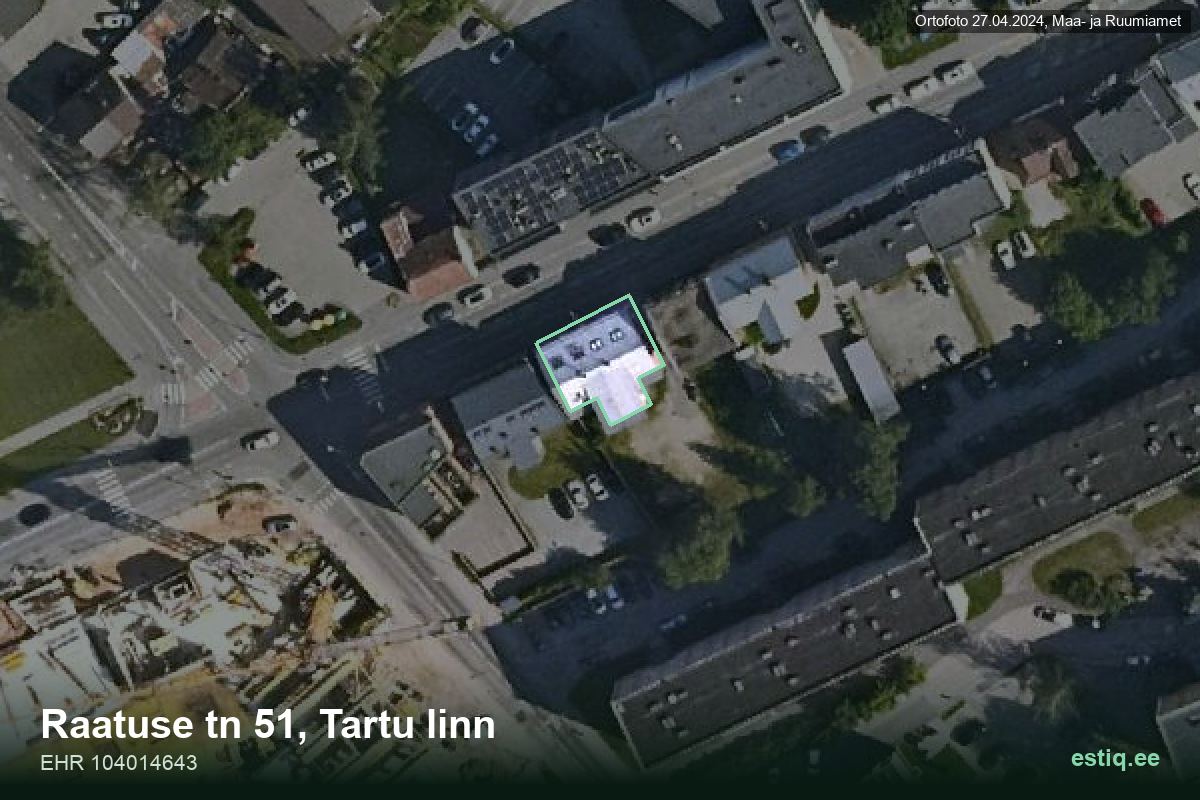 Raatuse tänav 51, Tartu – aerial photo of the building, outline from the Building Register (EHR)
