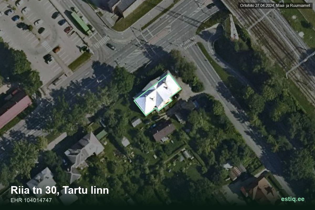 Riia tänav 30, Tartu – hoone aerofoto, kontuur ehitisregistri (EHR) andmetest