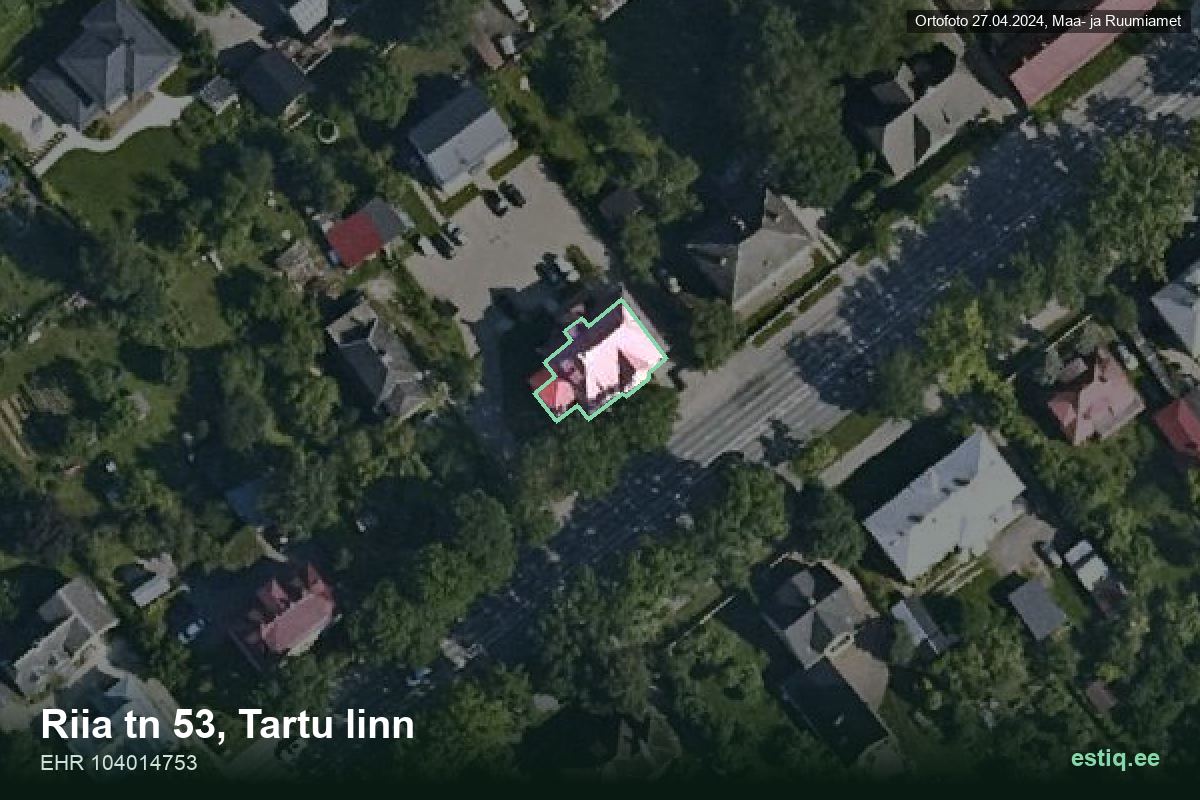 Riia tänav 53, Tartu – hoone aerofoto, kontuur ehitisregistri (EHR) andmetest