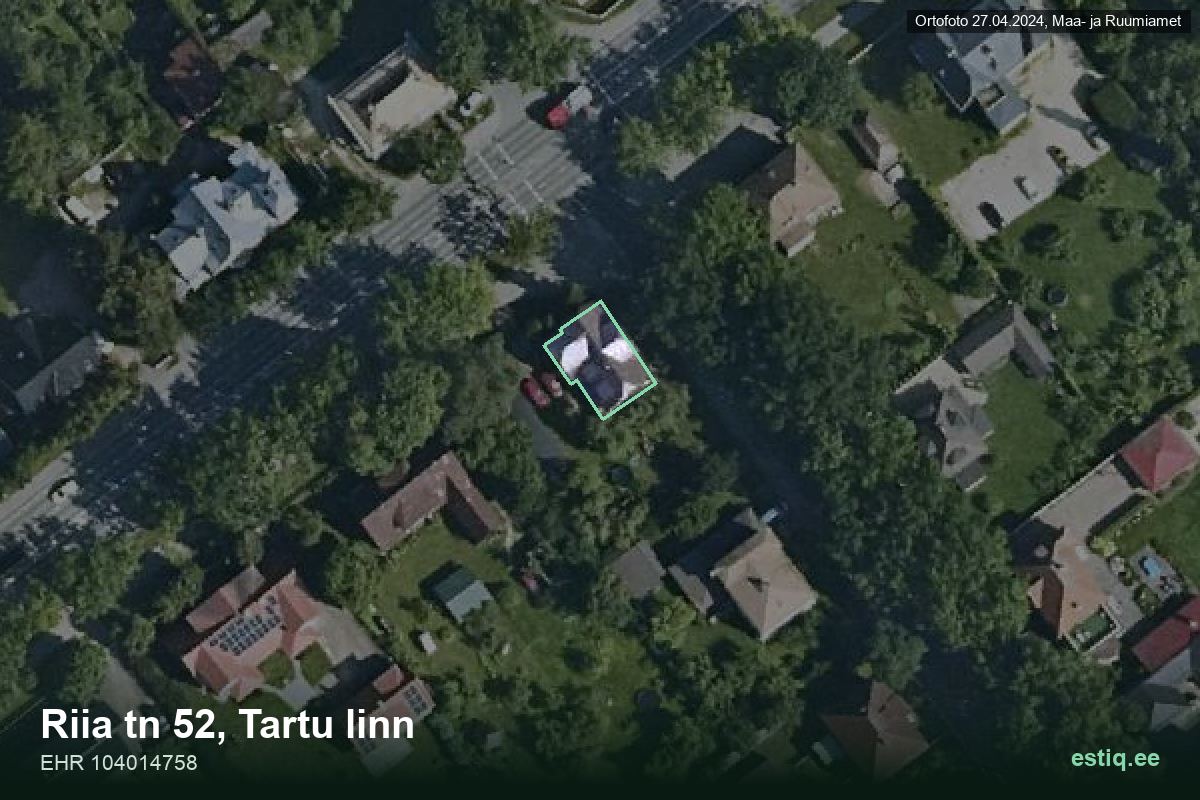Riia tänav 52, Tartu – hoone aerofoto, kontuur ehitisregistri (EHR) andmetest