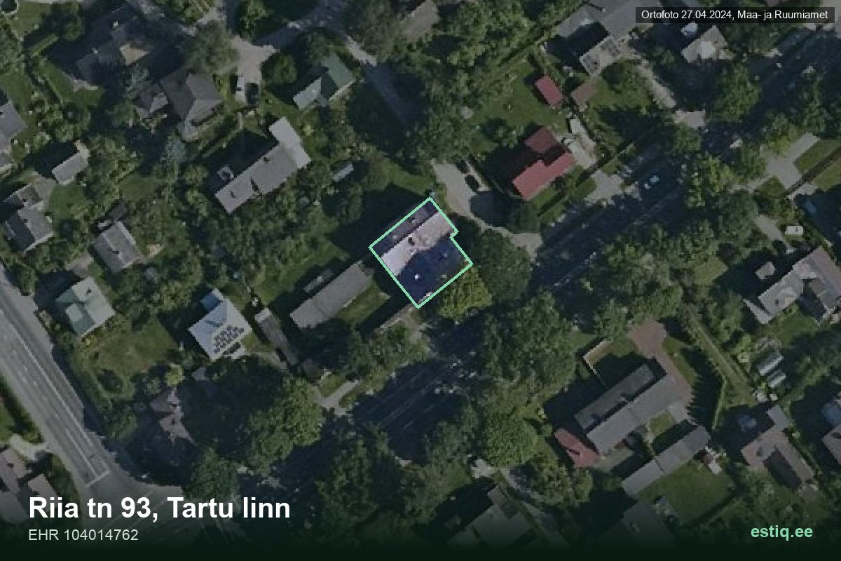 Riia tänav 93, Tartu – hoone aerofoto, kontuur ehitisregistri (EHR) andmetest