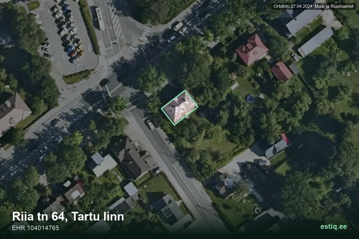 Riia tänav 64, Tartu – hoone aerofoto, kontuur ehitisregistri (EHR) andmetest