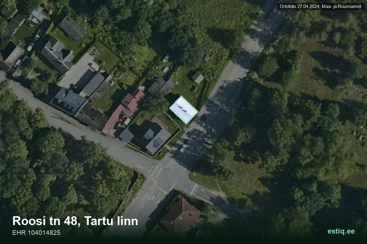 Roosi tänav 48, Tartu – hoone aerofoto, kontuur ehitisregistri (EHR) andmetest