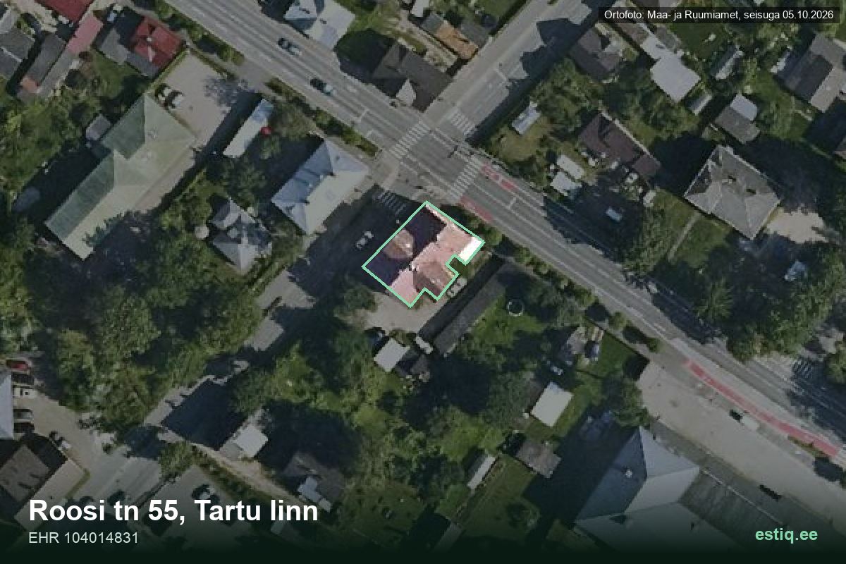 Roosi tänav 55, Tartu – hoone aerofoto, kontuur ehitisregistri (EHR) andmetest