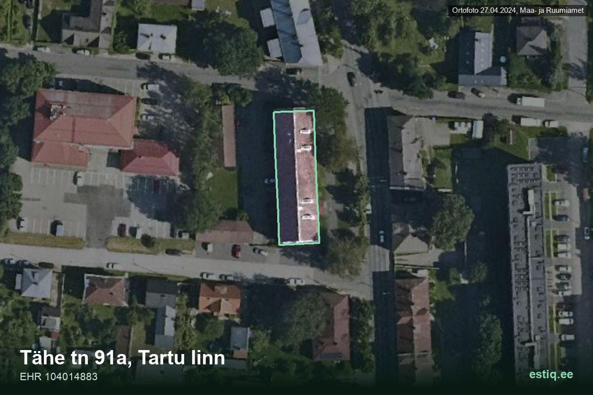 Tähe tänav 91a, Tartu – hoone aerofoto, kontuur ehitisregistri (EHR) andmetest