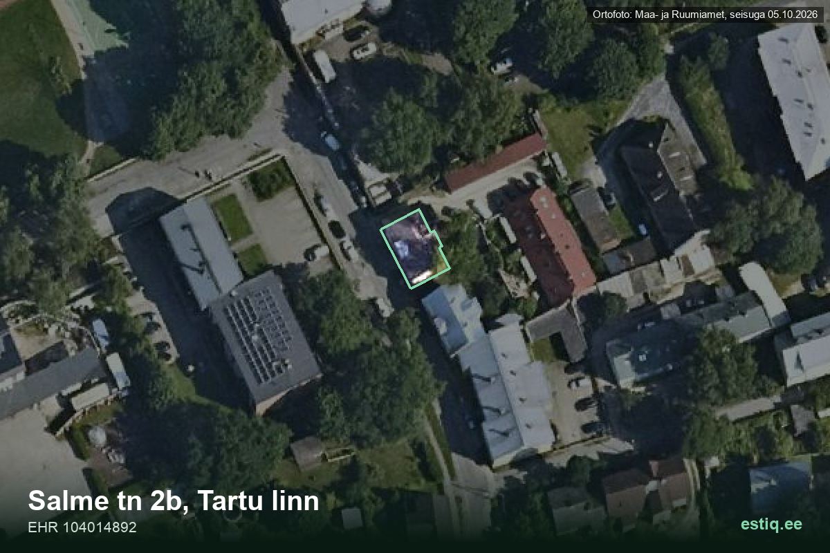 Salme tänav 2b, Tartu – аэрофото дома, контур по данным регистра строений (EHR)