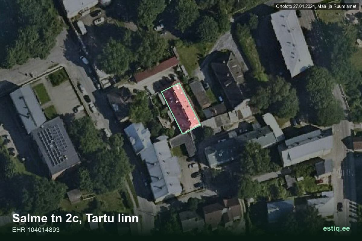 Salme tänav 2c, Tartu – ilmakuva rakennuksesta, ääriviiva rakennusrekisteristä (EHR)