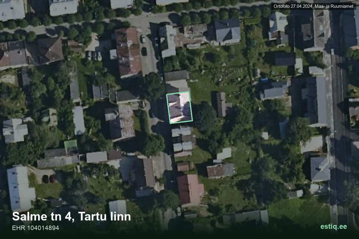 Salme tänav 4, Tartu – hoone aerofoto, kontuur ehitisregistri (EHR) andmetest