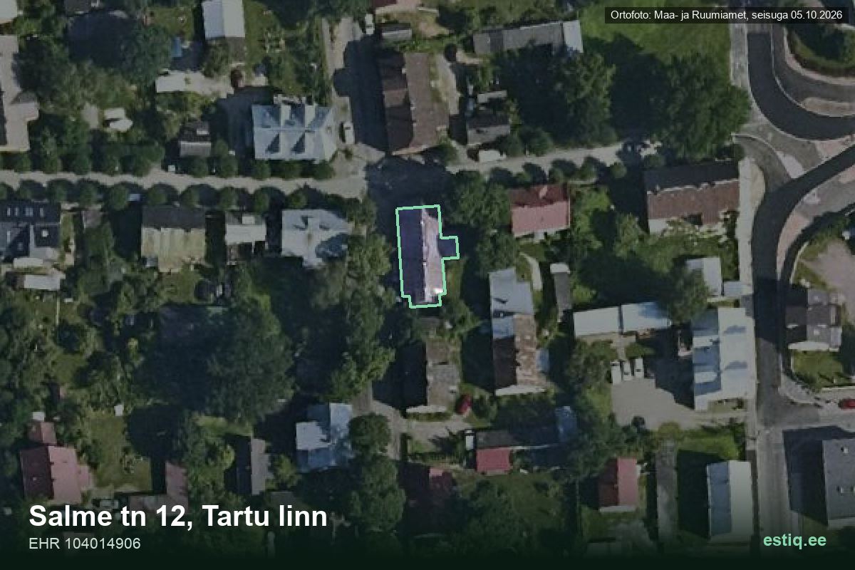 Salme tänav 12, Tartu – hoone aerofoto, kontuur ehitisregistri (EHR) andmetest