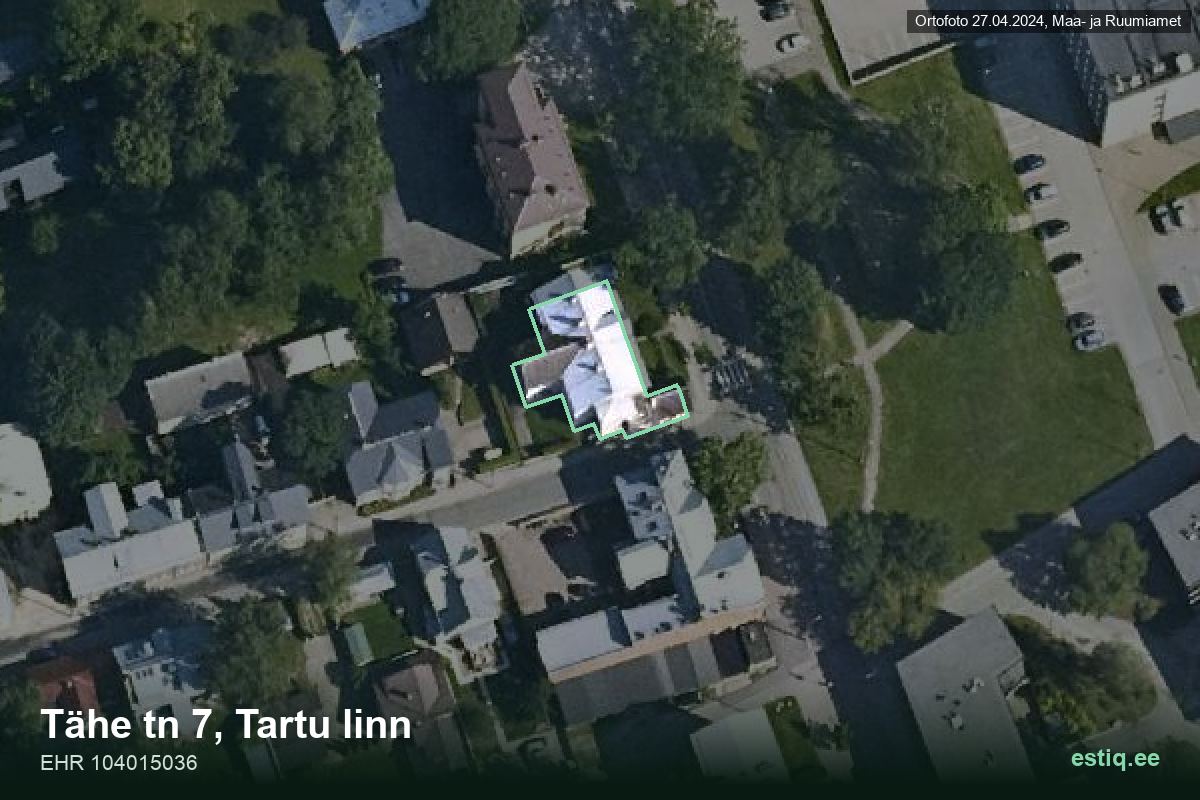Tähe tänav 7, Tartu – hoone aerofoto, kontuur ehitisregistri (EHR) andmetest