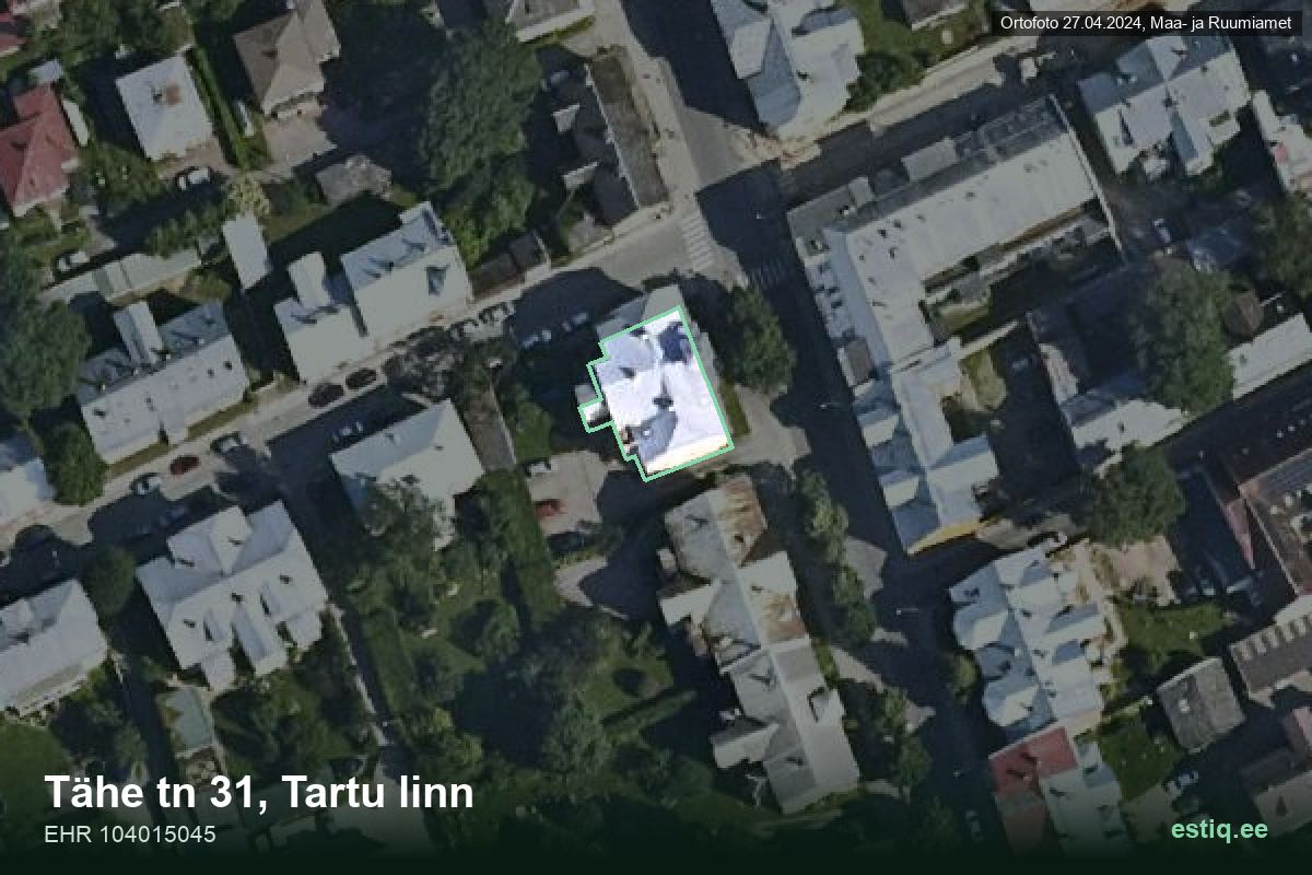 Tähe tänav 31, Tartu – hoone aerofoto, kontuur ehitisregistri (EHR) andmetest