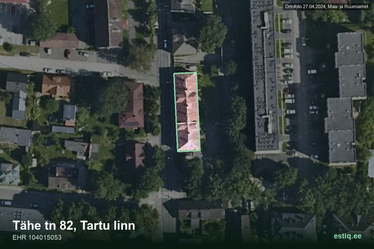 Tähe tänav 82, Tartu – hoone aerofoto, kontuur ehitisregistri (EHR) andmetest