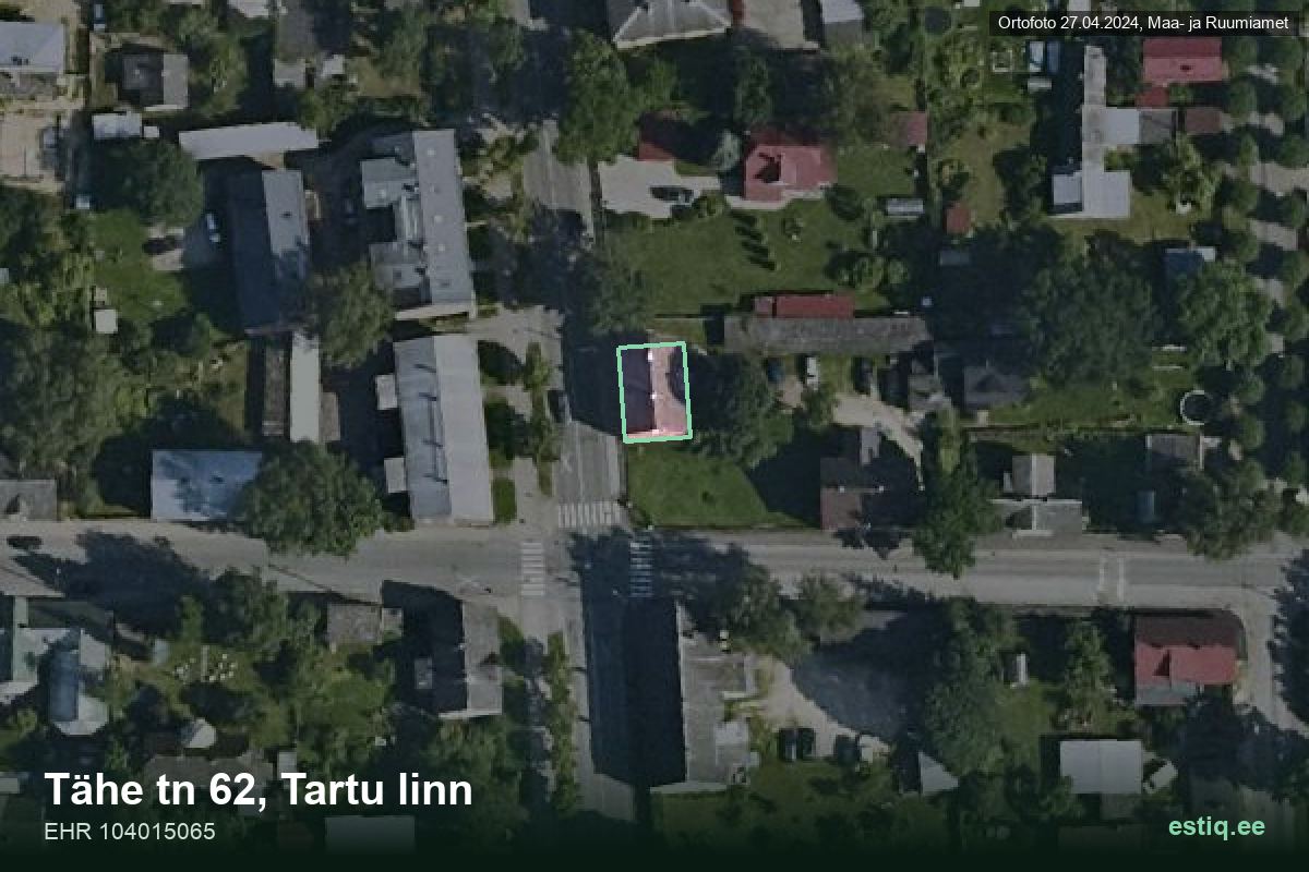 Tähe tänav 62, Tartu – hoone aerofoto, kontuur ehitisregistri (EHR) andmetest