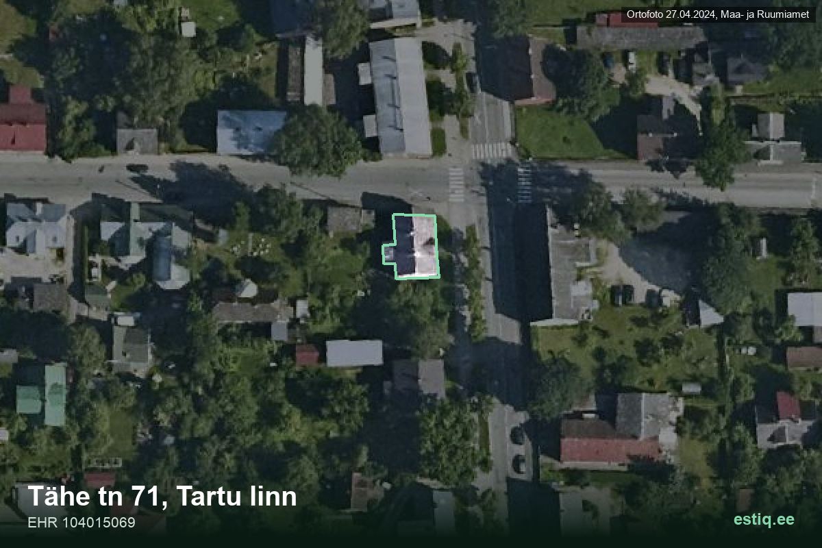 Tähe tänav 71, Tartu – hoone aerofoto, kontuur ehitisregistri (EHR) andmetest