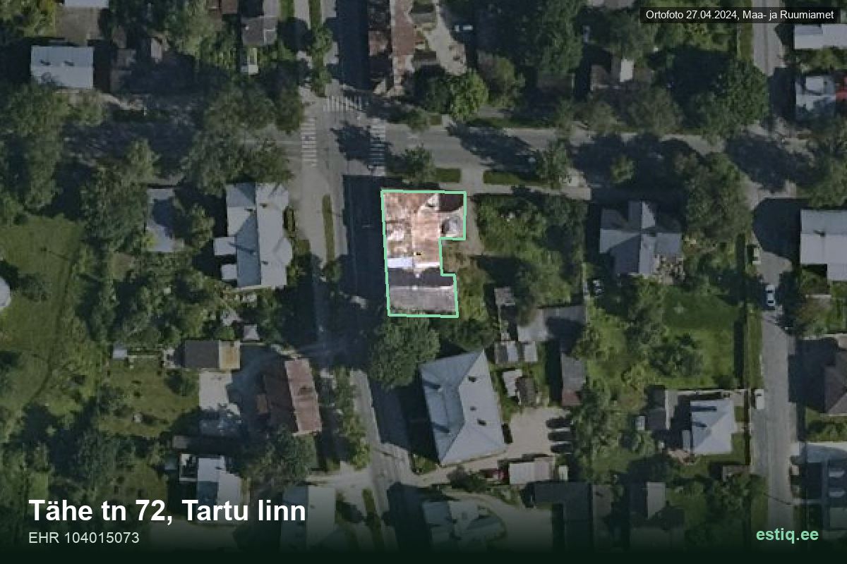 Tähe tänav 72, Tartu – hoone aerofoto, kontuur ehitisregistri (EHR) andmetest