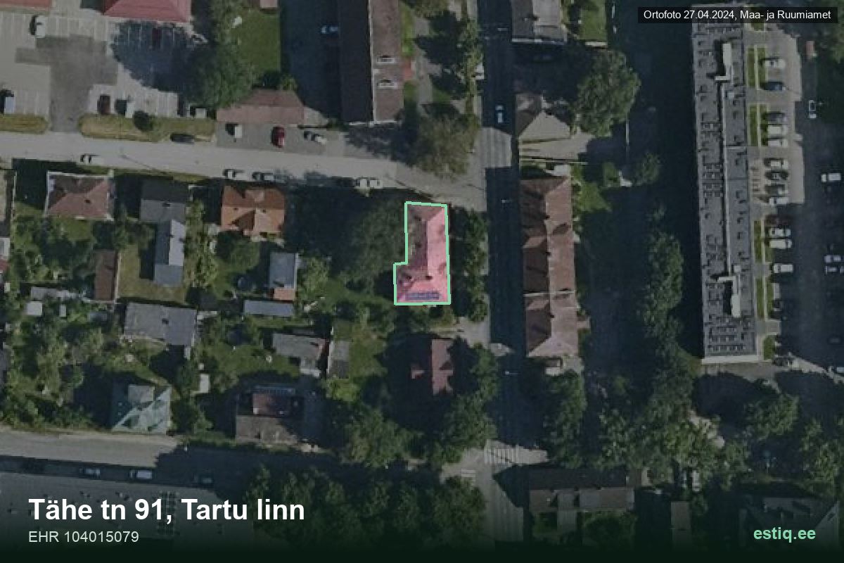 Tähe tänav 91, Tartu – hoone aerofoto, kontuur ehitisregistri (EHR) andmetest