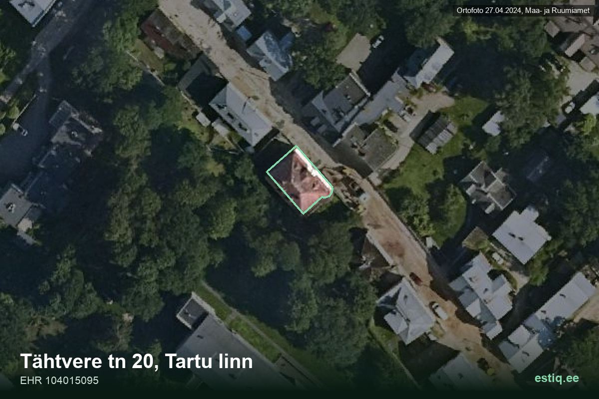 Tähtvere tänav 20, Tartu – ilmakuva rakennuksesta, ääriviiva rakennusrekisteristä (EHR)