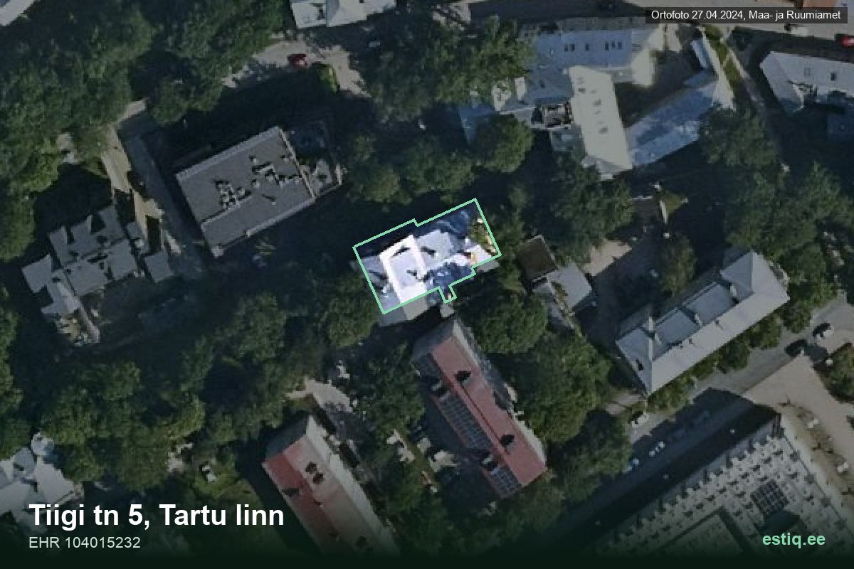 Tiigi tänav 5, Tartu – hoone aerofoto, kontuur ehitisregistri (EHR) andmetest