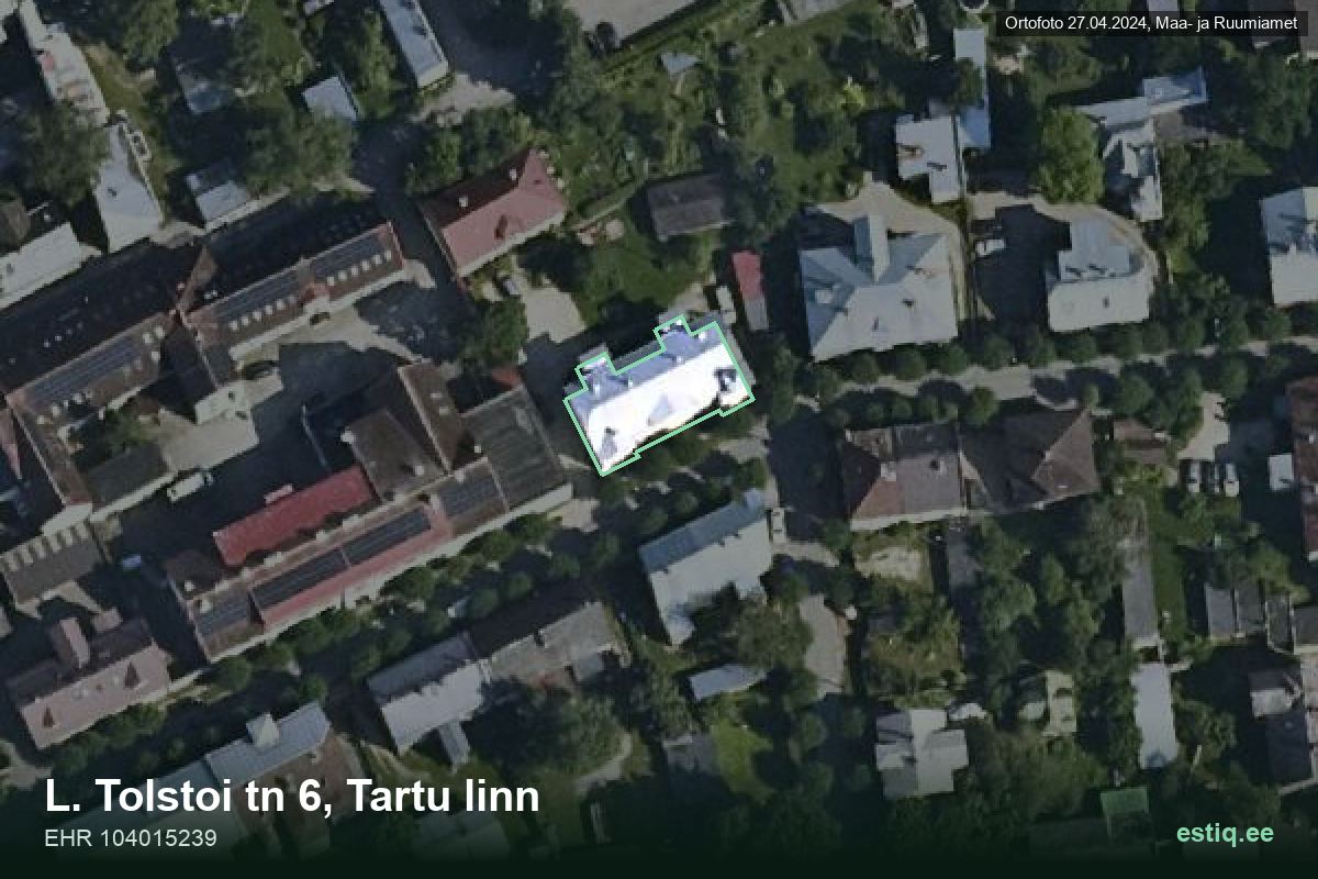 L. Tolstoi tänav 6, Tartu – aerial photo of the building, outline from the Building Register (EHR)