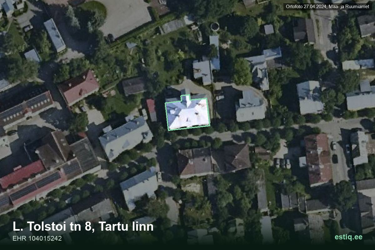 L. Tolstoi tänav 8, Tartu – aerial photo of the building, outline from the Building Register (EHR)