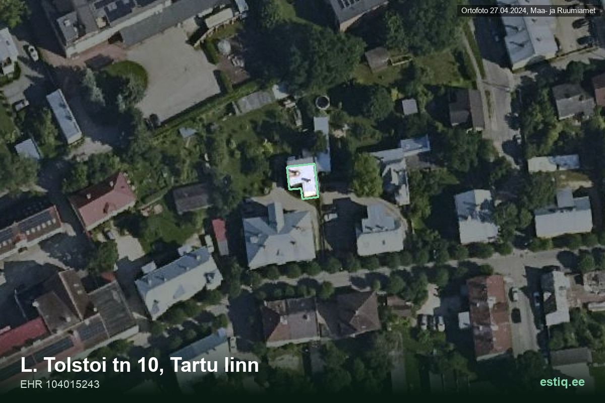 L. Tolstoi tänav 10, Tartu – aerial photo of the building, outline from the Building Register (EHR)