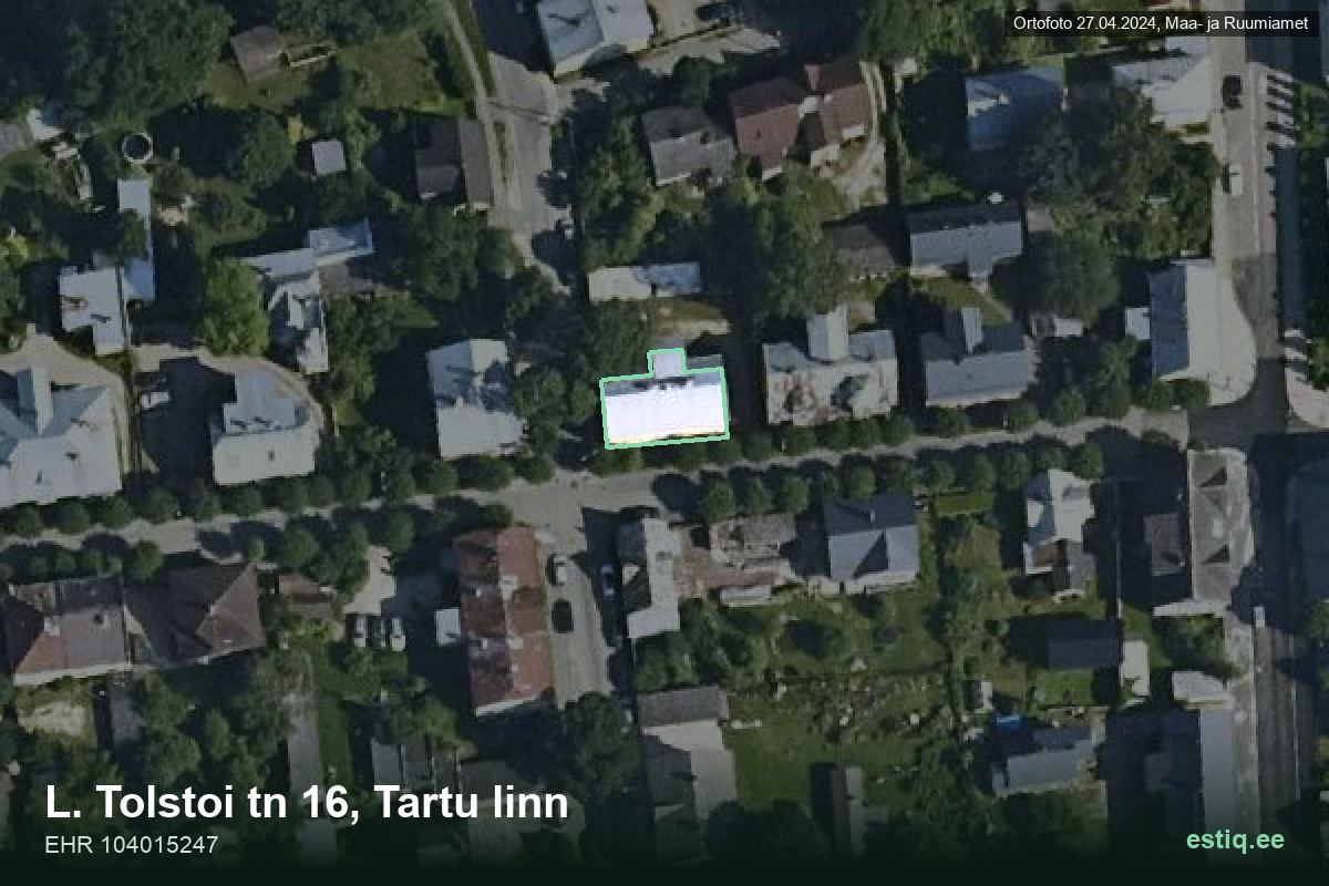L. Tolstoi tänav 16, Tartu – hoone aerofoto, kontuur ehitisregistri (EHR) andmetest