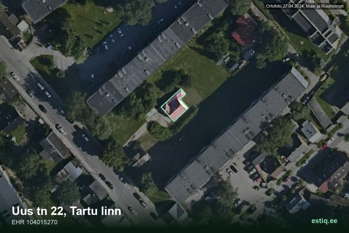 Uus tänav 22, Tartu – aerial photo of the building, outline from the Building Register (EHR)