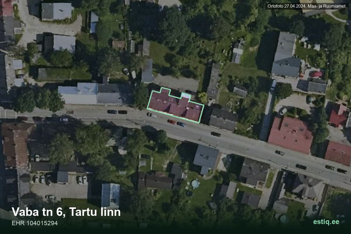 Vaba tänav 6, Tartu – hoone aerofoto, kontuur ehitisregistri (EHR) andmetest