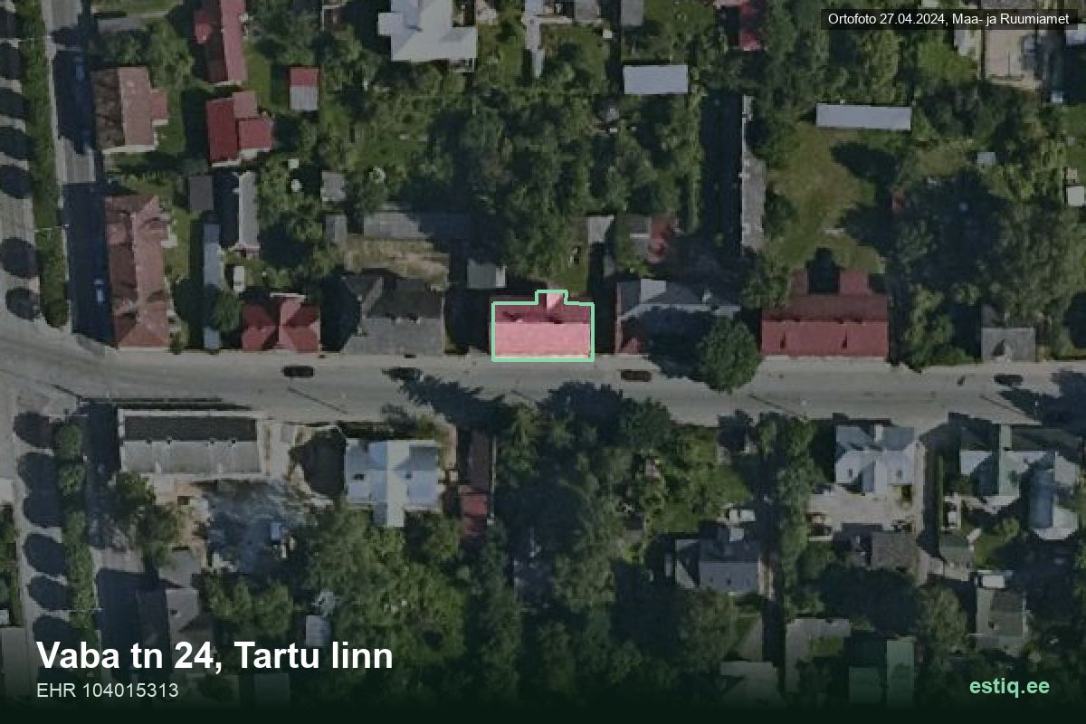 Vaba tänav 24, Tartu – ilmakuva rakennuksesta, ääriviiva rakennusrekisteristä (EHR)