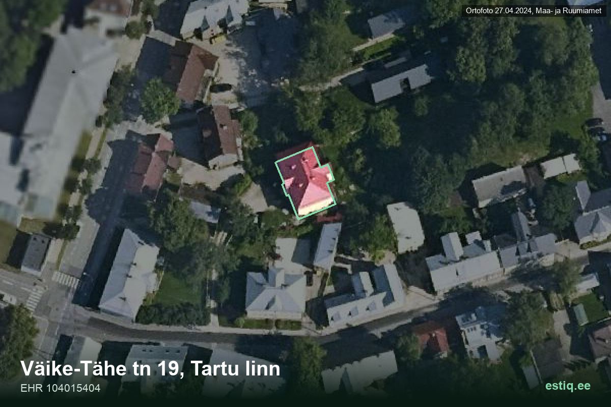 Väike-Tähe tänav 19, Tartu – aerial photo of the building, outline from the Building Register (EHR)