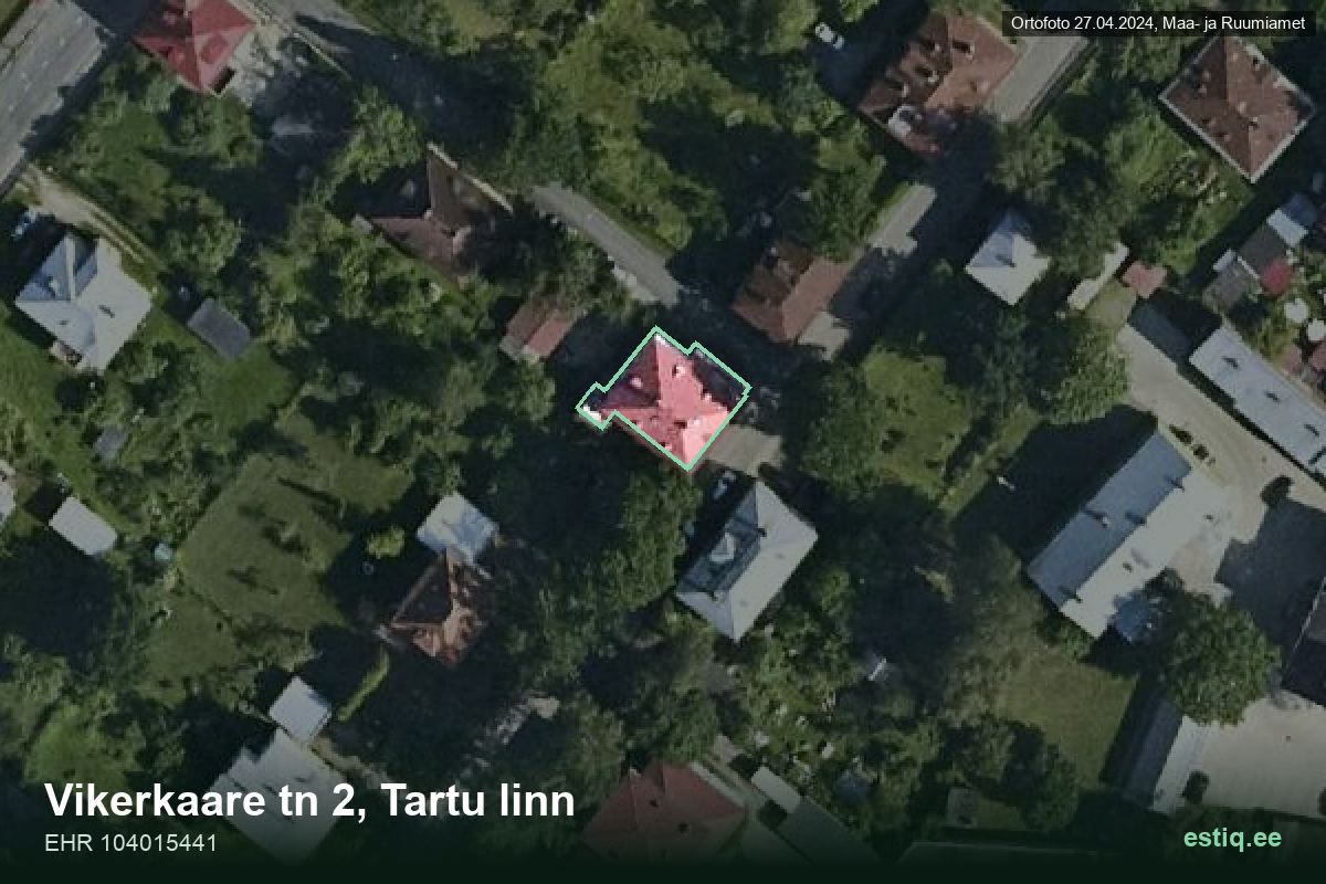 Vikerkaare tänav 2, Tartu – hoone aerofoto, kontuur ehitisregistri (EHR) andmetest
